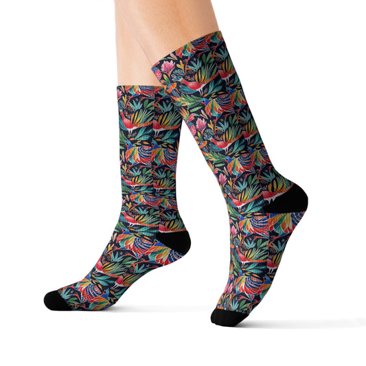 Neon Birds of a Feather Decorative Pattern Sublimation Socks