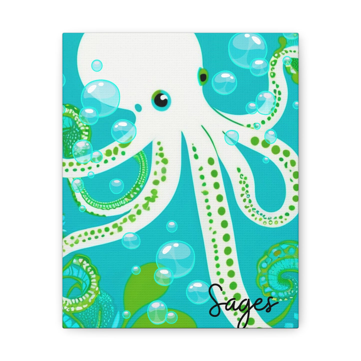 Aqua Octopus Bubbles Children's Art Canvas Gallery Wraps