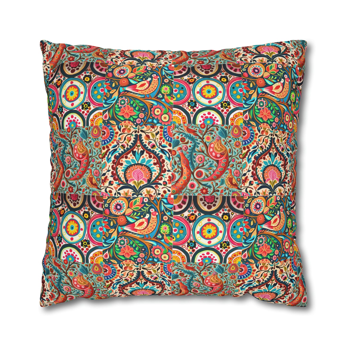 Colorful Suzani Tribal Pattern Bohemian Collage Decorative Spun Polyester Pillow Cover