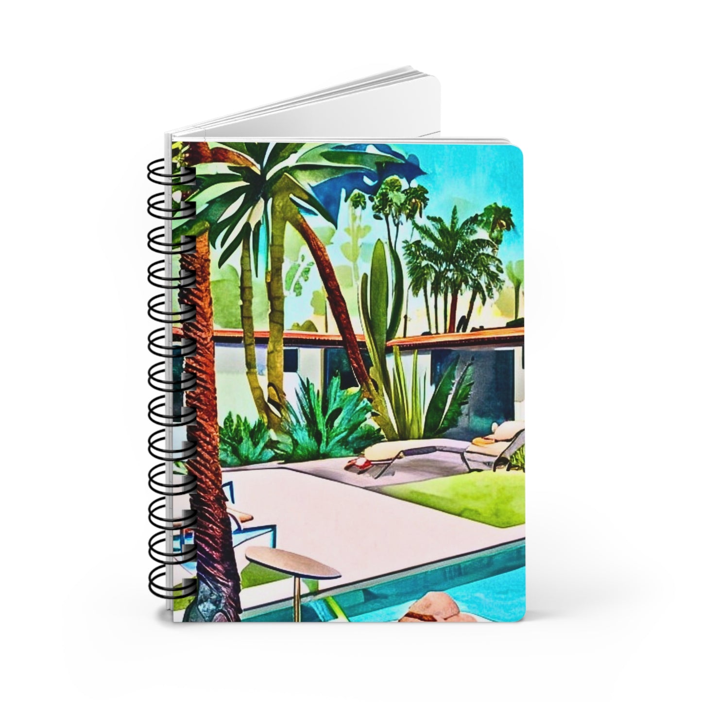 Palm Springs Hacienda Cactus Garden Desert Poolside Writing Travel Sketch Inspiration Spiral Bound Journal