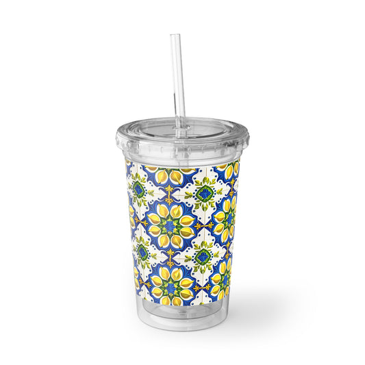 Island of Capri Limone Italian Durata Pattern Tile Water Tea Juice Beverage Entertaining Suave Acrylic Cup