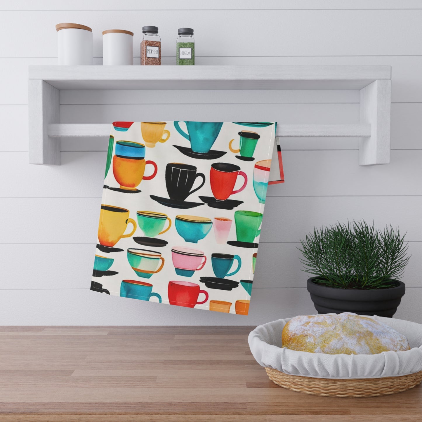 Coffee Cups Midcentury Modern Kitchen Tea Towel / Bar Towel