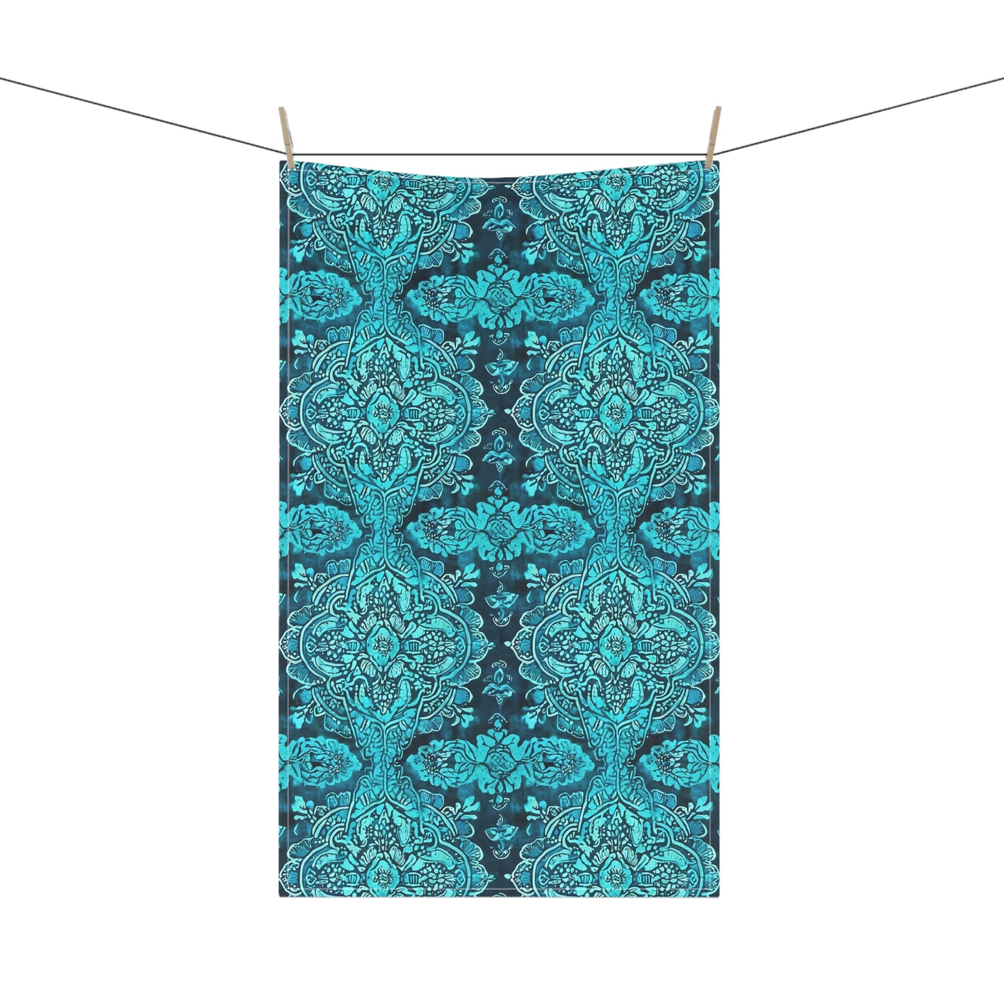 Teal Sumatran Water Garden Batik Decorative Kitchen Tea Towel/Bar Towel