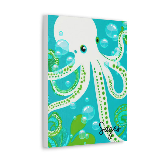 Aqua Octopus Bubbles Children's Art Canvas Gallery Wraps
