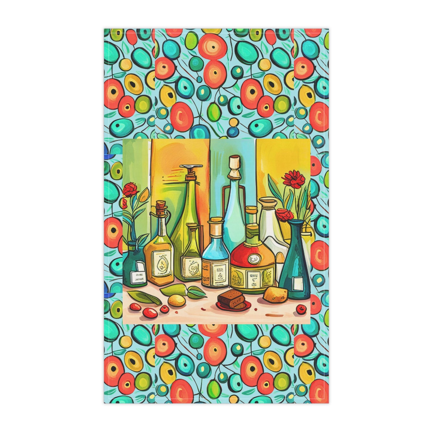 Tuscan Chef Olive Oil Pantry Midcentury Modern Illustration Watercolor Decorative Kitchen Tea Towel / Bar Towel