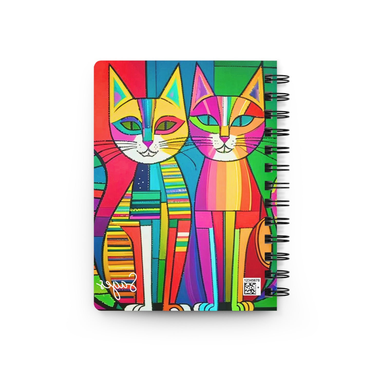 Cubist Cats Neon Midcentury Modern Writing Sketch Inspiration Spiral Bound Journal