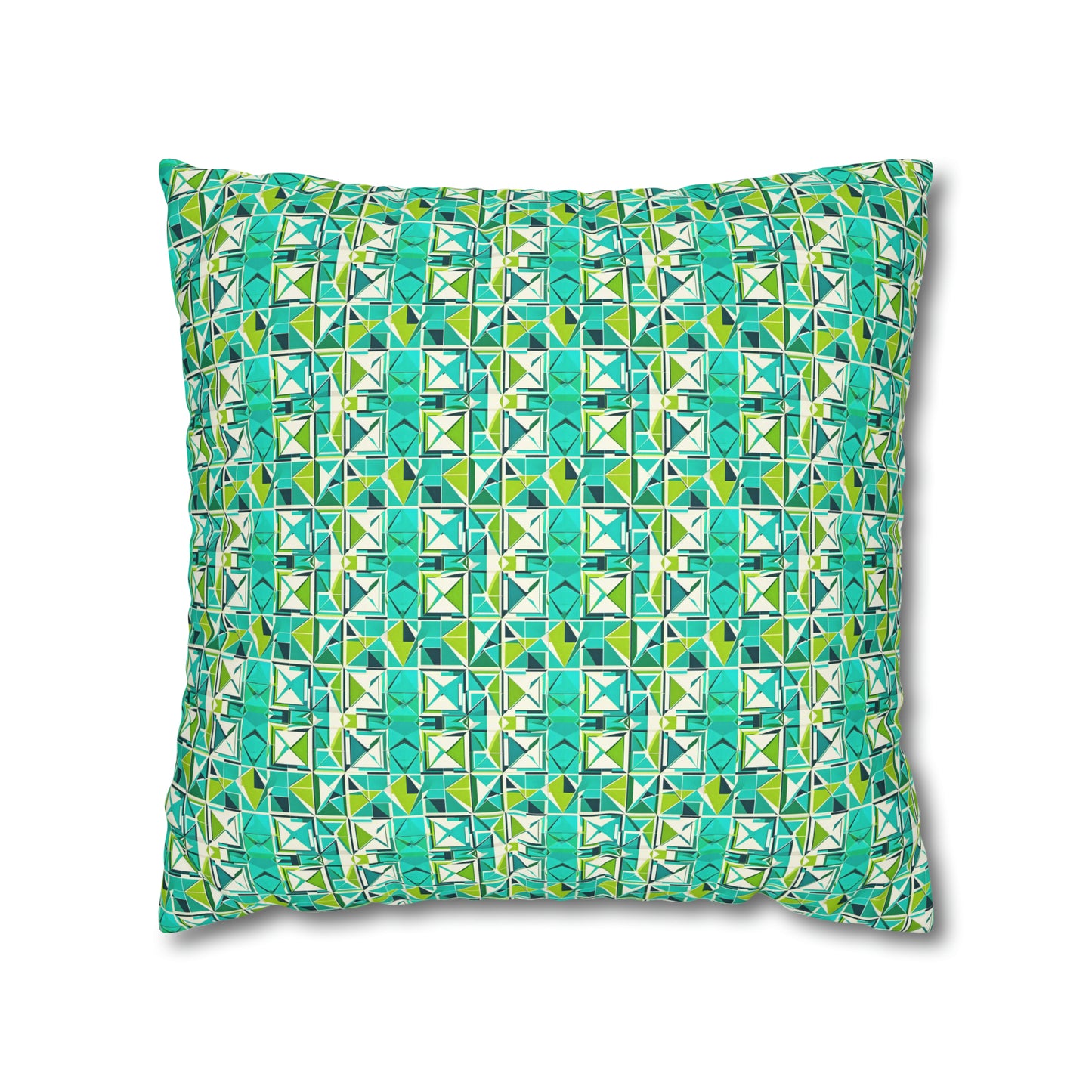 Cancun Vacation Midcentury Modern Tile Coastal Turquoise and Green Geometric Pattern Spun Polyester Pillow Cover