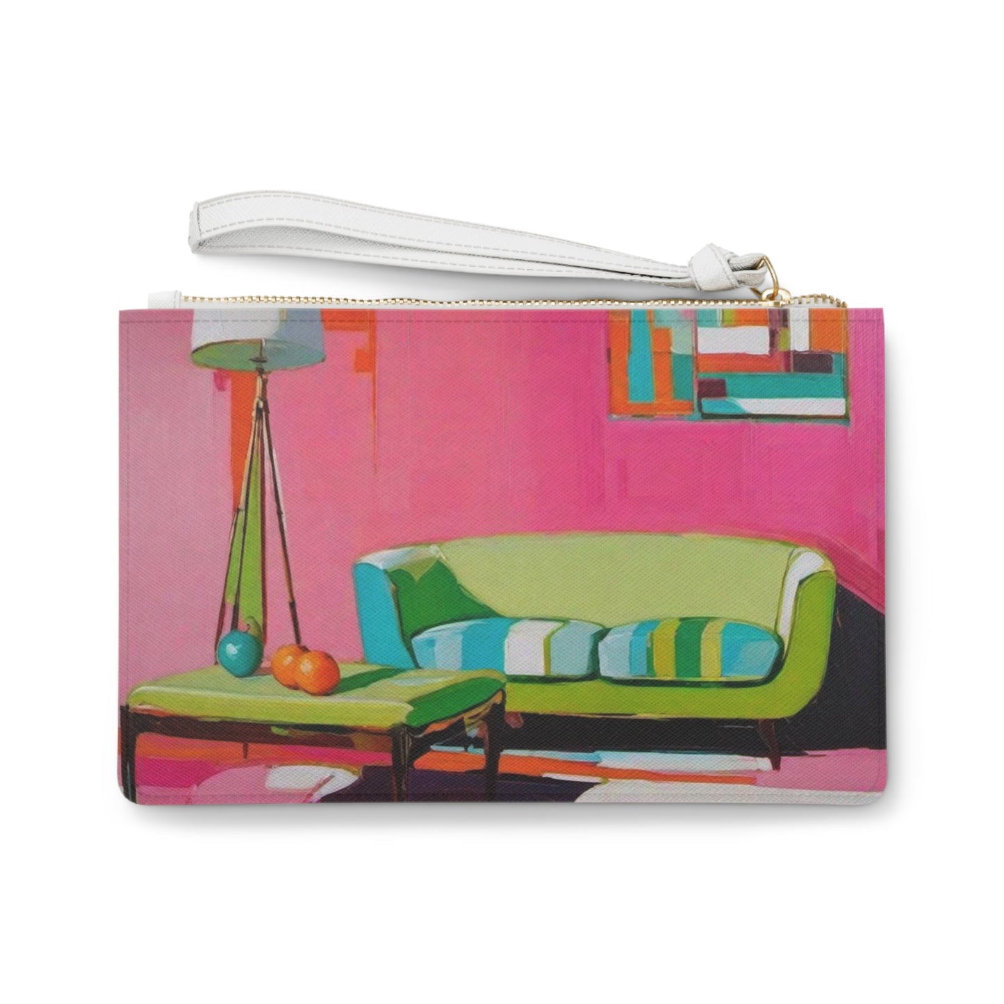 West Coast Apartment Vintage Flea Market Furniture Art Hot Pink Lime Green Travel Pouch Clutch Bag