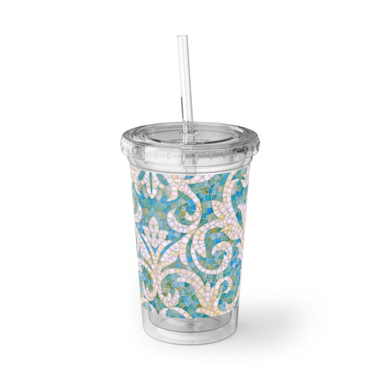 Aqua Mosaic Italian Tile Beverage Travel Suave Acrylic Cup