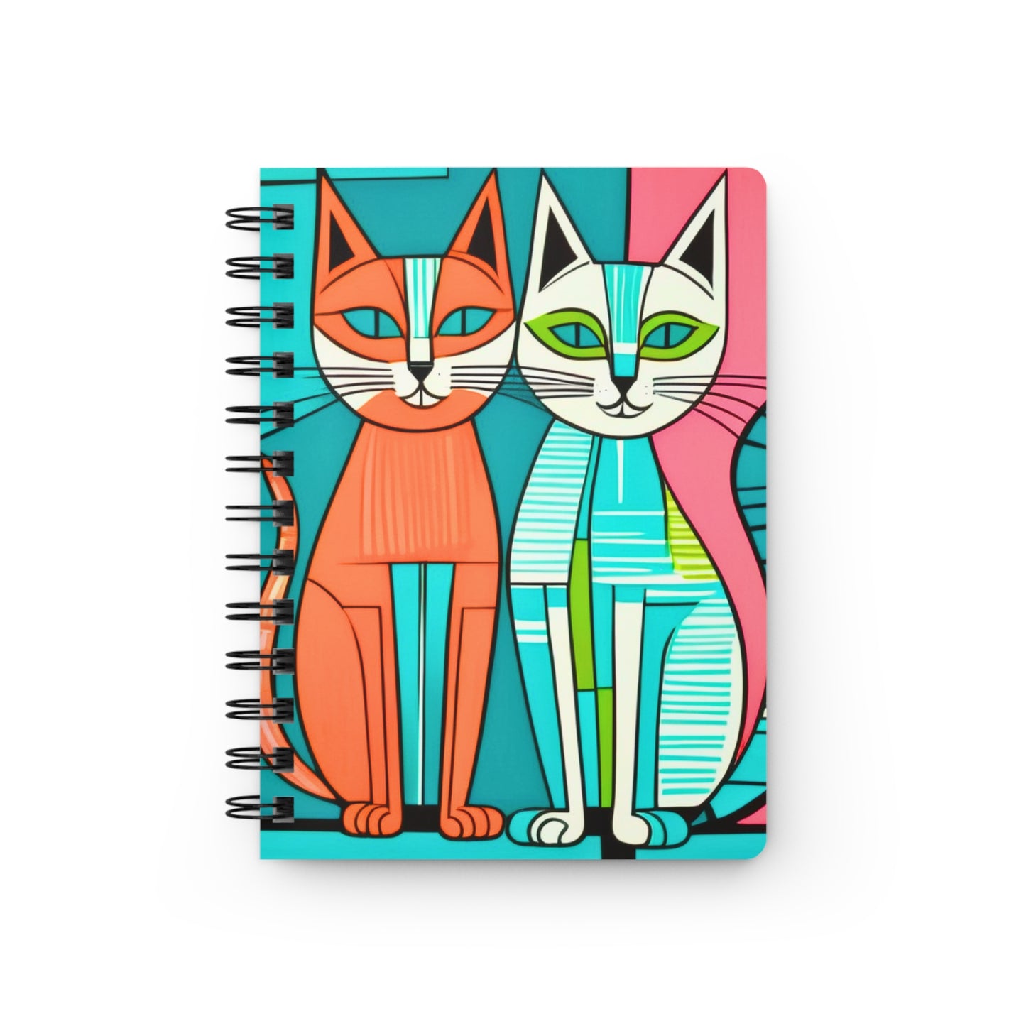 Cubist Cats Midcentury Modern Writing Sketch Inspiration Travel Spiral Bound Journal