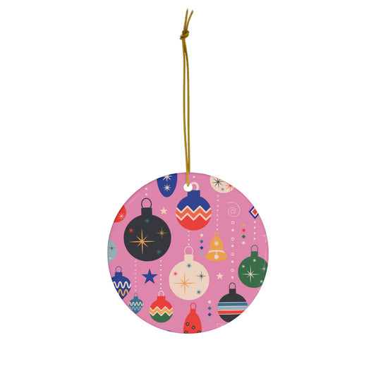 Retro Christmas Wallpaper Midcentury Modern Decorations Pink Ceramic Ornament