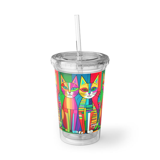 Cubist Cats Neon Midcentury Modern Cold Beverage Travel Suave Acrylic Cup