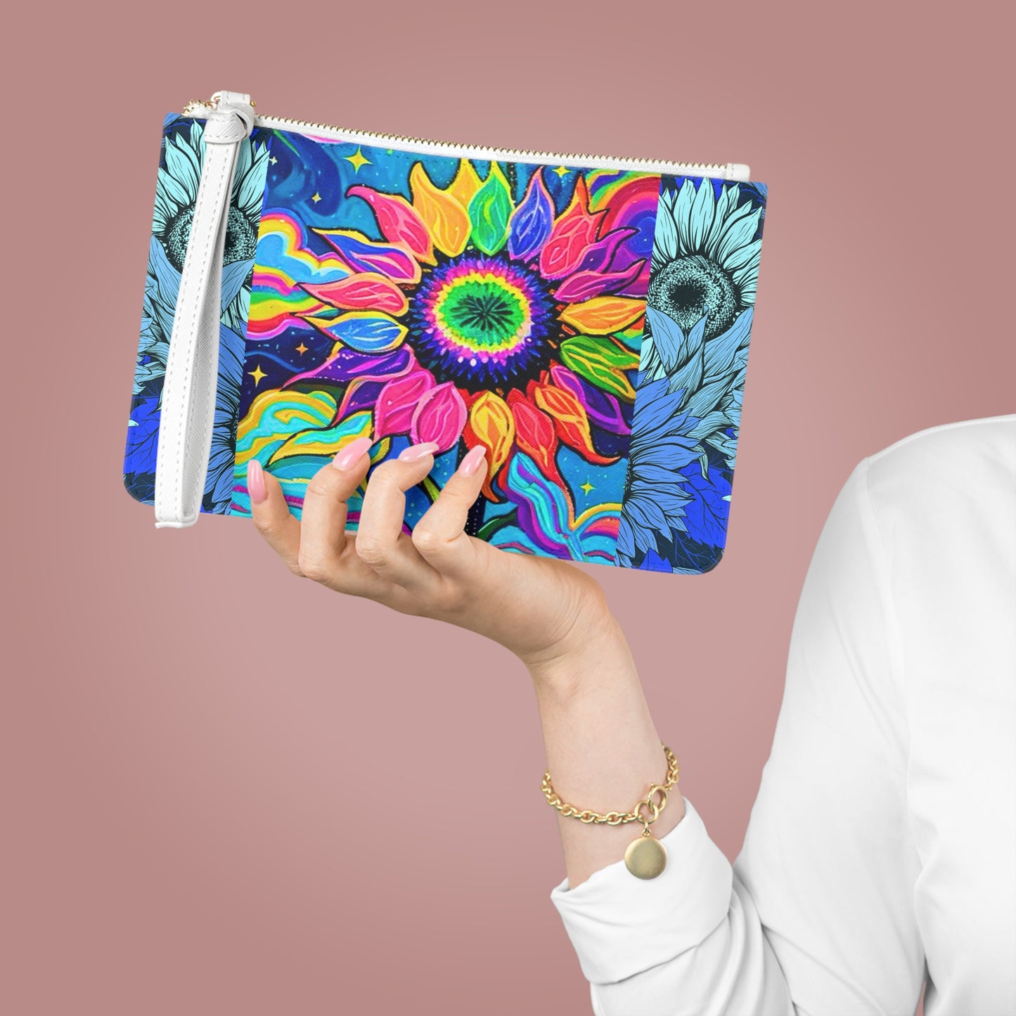 Electric Sunflower Collage Pouch Clutch Bag