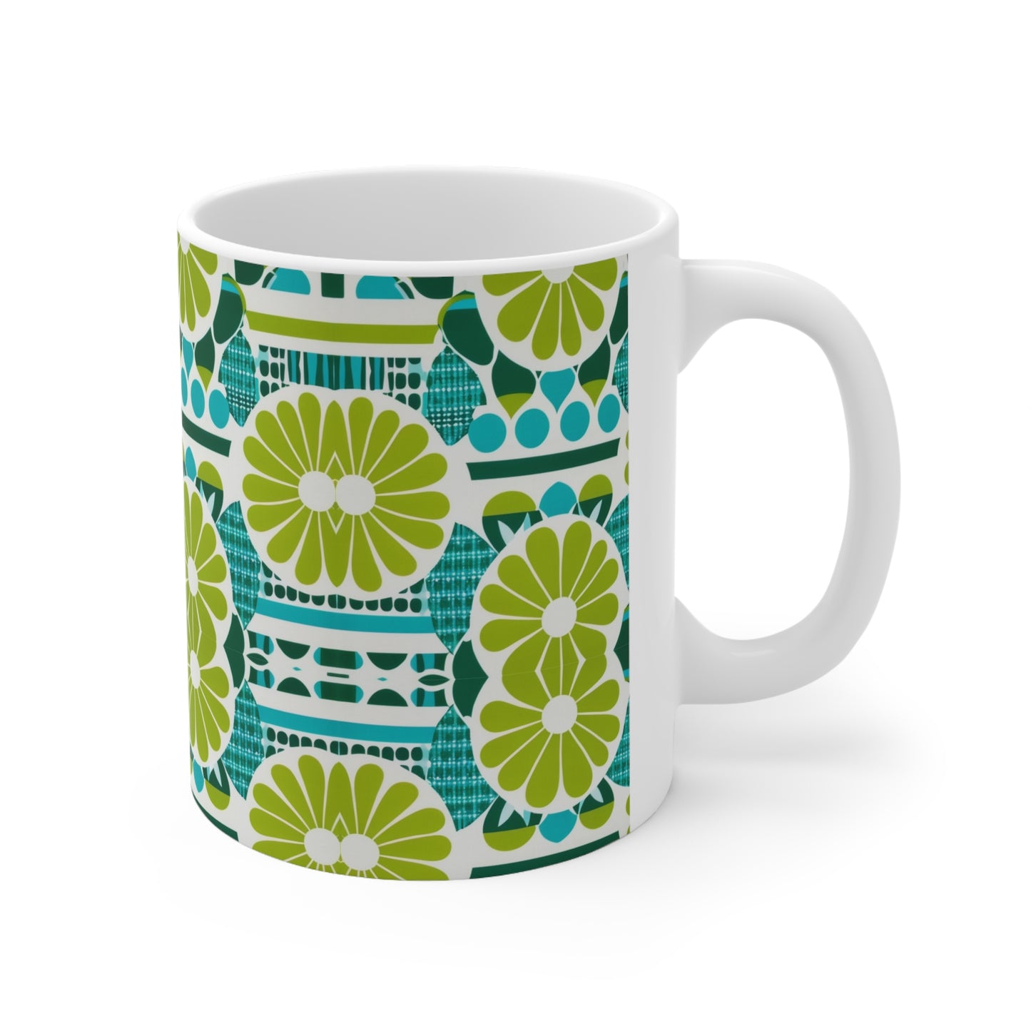 Coffee Klatch Midcentury Modern Aqua Citrus Pattern Hot Beverage Tea Ceramic Mug 11oz