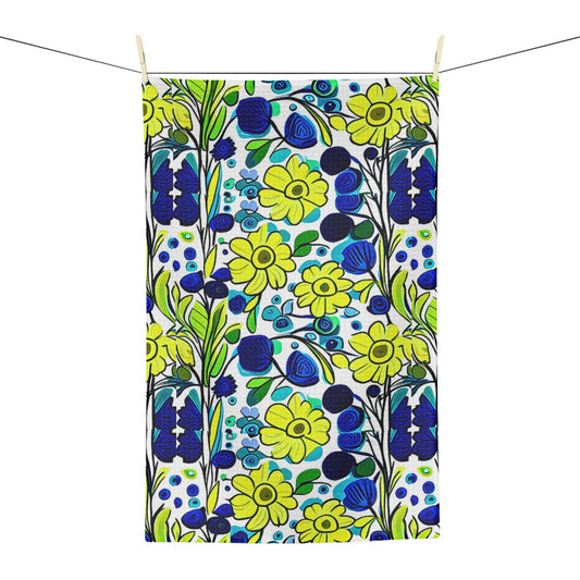 Happy Daffodils Midcentury Modern Floral Pattern 1950s Household Kitchen Waffle Microfiber Tea Towel/Bar Towel