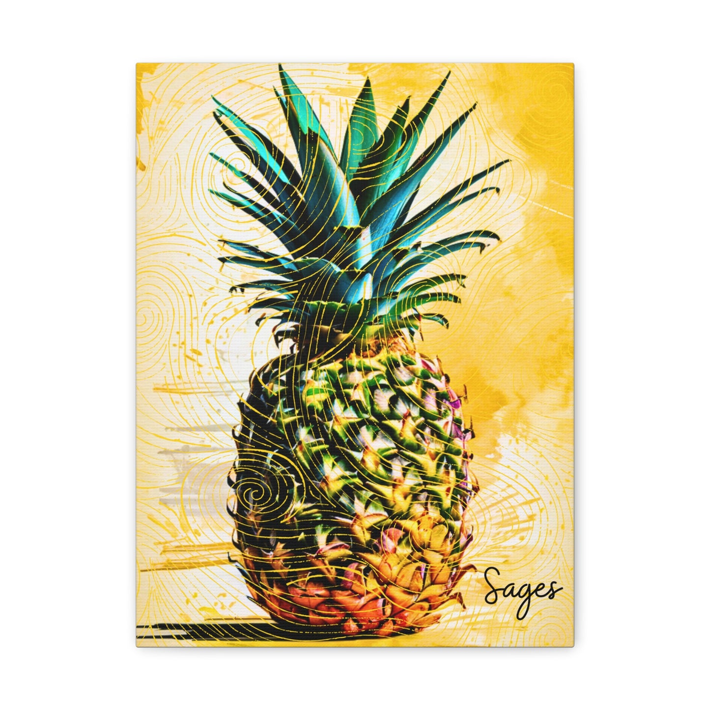 Yellow Watercolor Pineapple Sketch Art Canvas Gallery Wraps