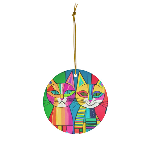 Cubist Cats Neon Midcentury Modern Decorative Ceramic Ornament