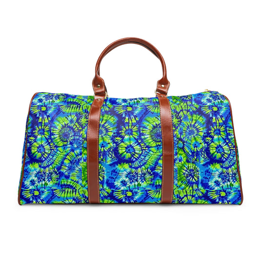 Tie-Dye Beach Turquoise and Lime Green Pattern Vacation Waterproof Travel Bag