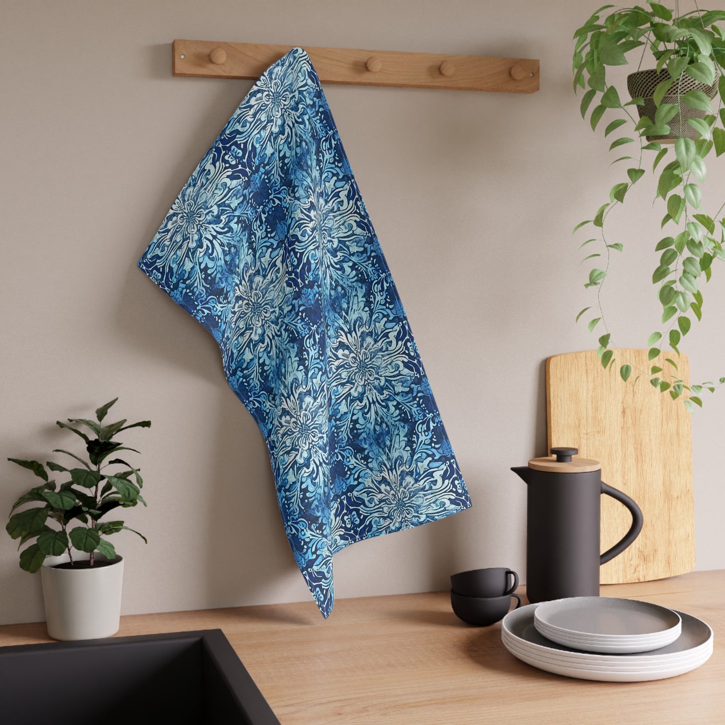 Blue Ornamental Island Batik Decorative Kitchen Tea Towel/Bar Towel