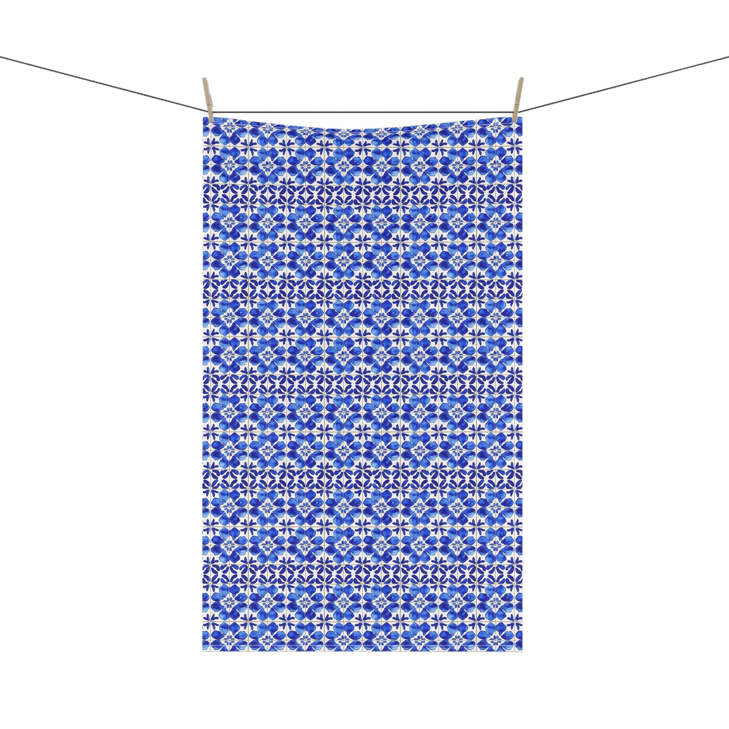 Italian Cucina Blue and White Watercolor Tile Pattern Decorative Kitchen Tea Towel/Bar Towel