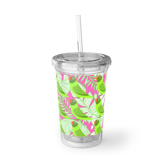 Parrots of Palm Beach Tropical Hot Pink Decorative Beverage Travel Suave Acrylic Cup