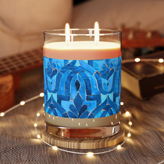 Blue Cobalt Moroccan Villa Fountain Tile Aromatherapy Essential Oils Natural Decorative Scented Candle - Full Glass, 11oz