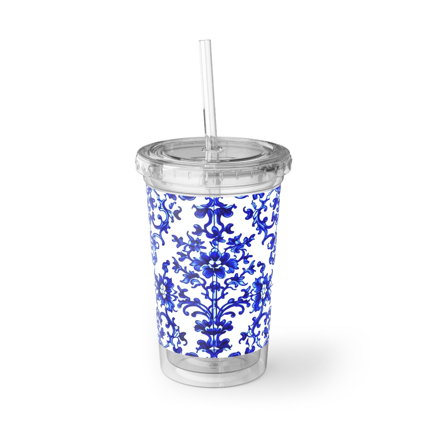 Portuguese Blue and White Tile Pattern Beverage Travel Suave Acrylic Cup