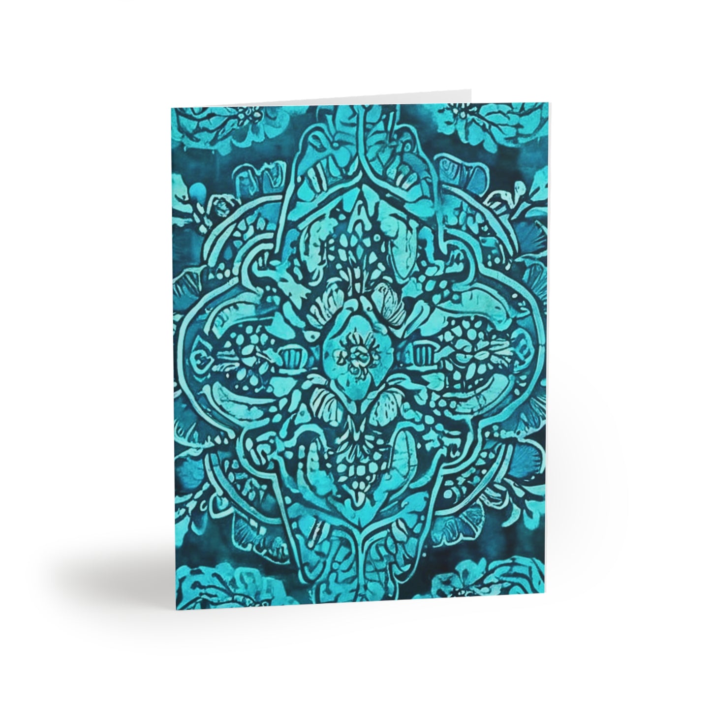 Teal Sumatran Water Garden Batik Decorative Art Note Greeting Cards (8 pcs)