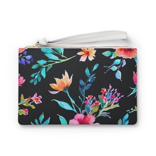 Midnight Floral II Watercolor Evening Daytime Fashion Pouch Clutch Bag