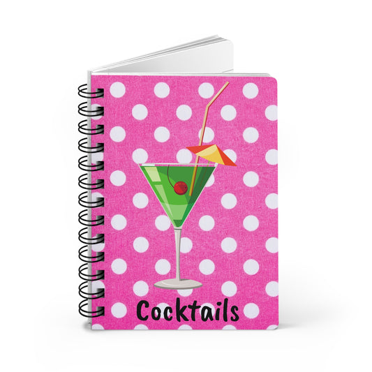 Triple Pink Polka Dot Martini Cocktail Party Entertaining Recipe Spiral Bound Journal