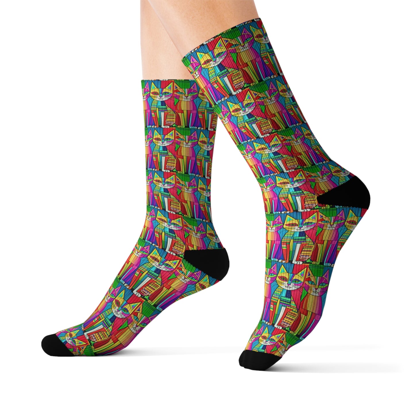 Cubist Cats Decorative Pattern Sublimation Socks