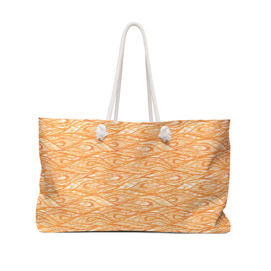 Wave Vibrations Orange Tangerine Modern Coastal Pattern Decorative Shopper Market Weekender Bag