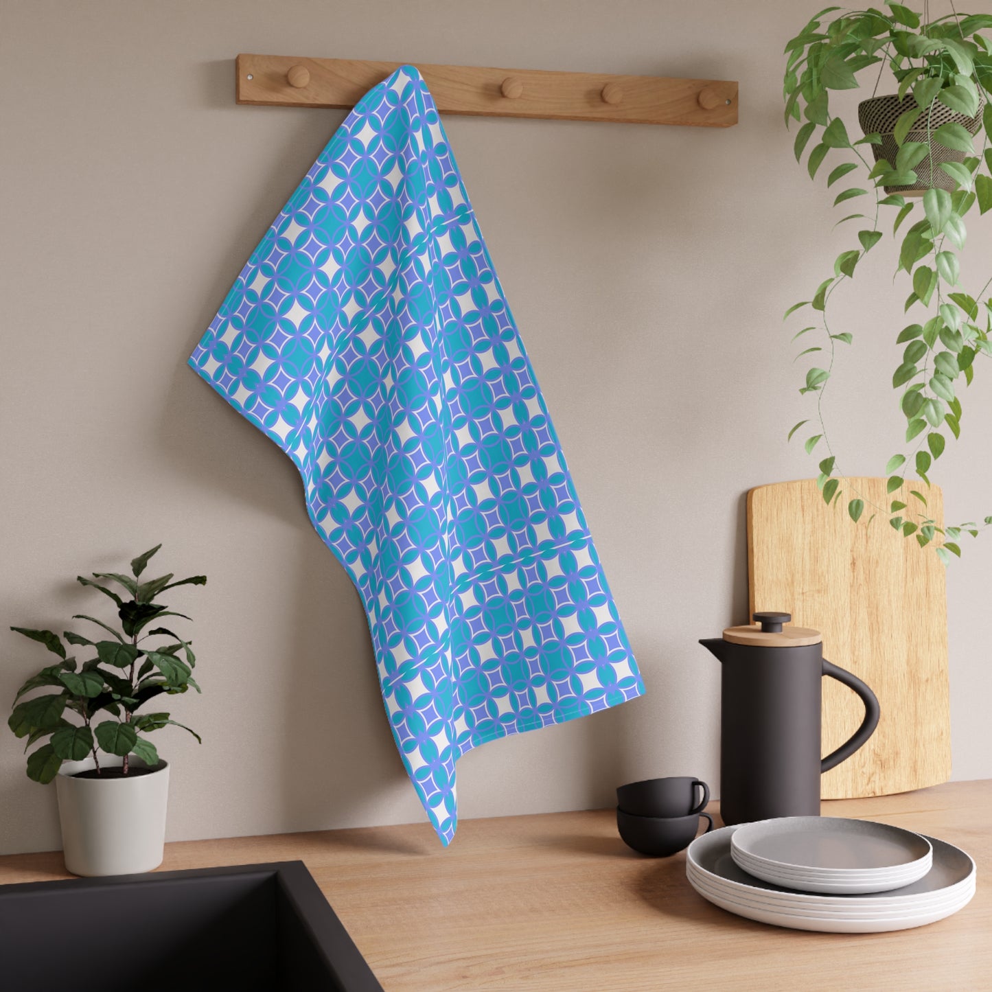 Modern Checkers Midcentury Modern Geometric Pattern Decorative Kitchen Tea Towel/Bar Towel