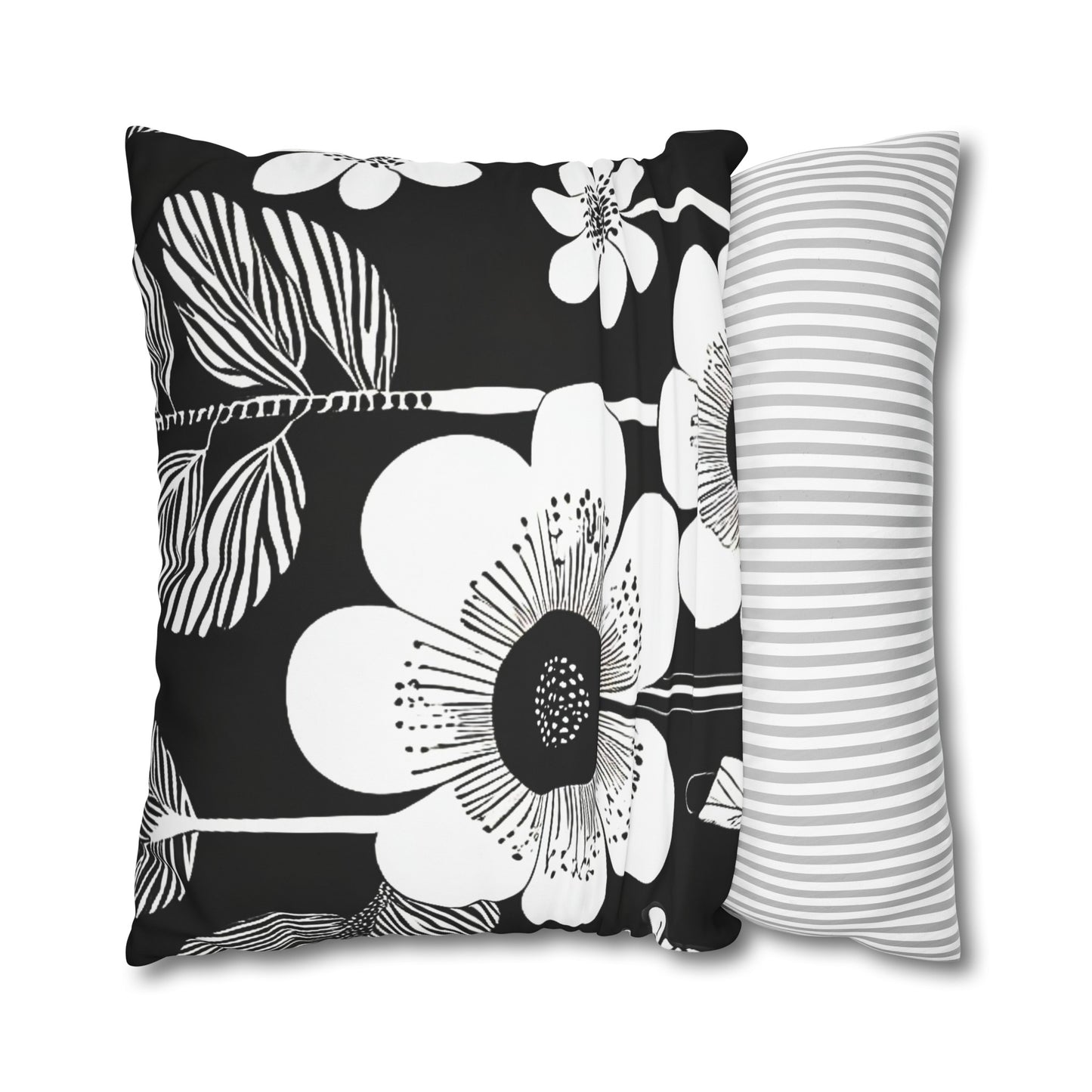 Black and White Poppies Mod Pop Art Decorative Spun Polyester Pillow Cover