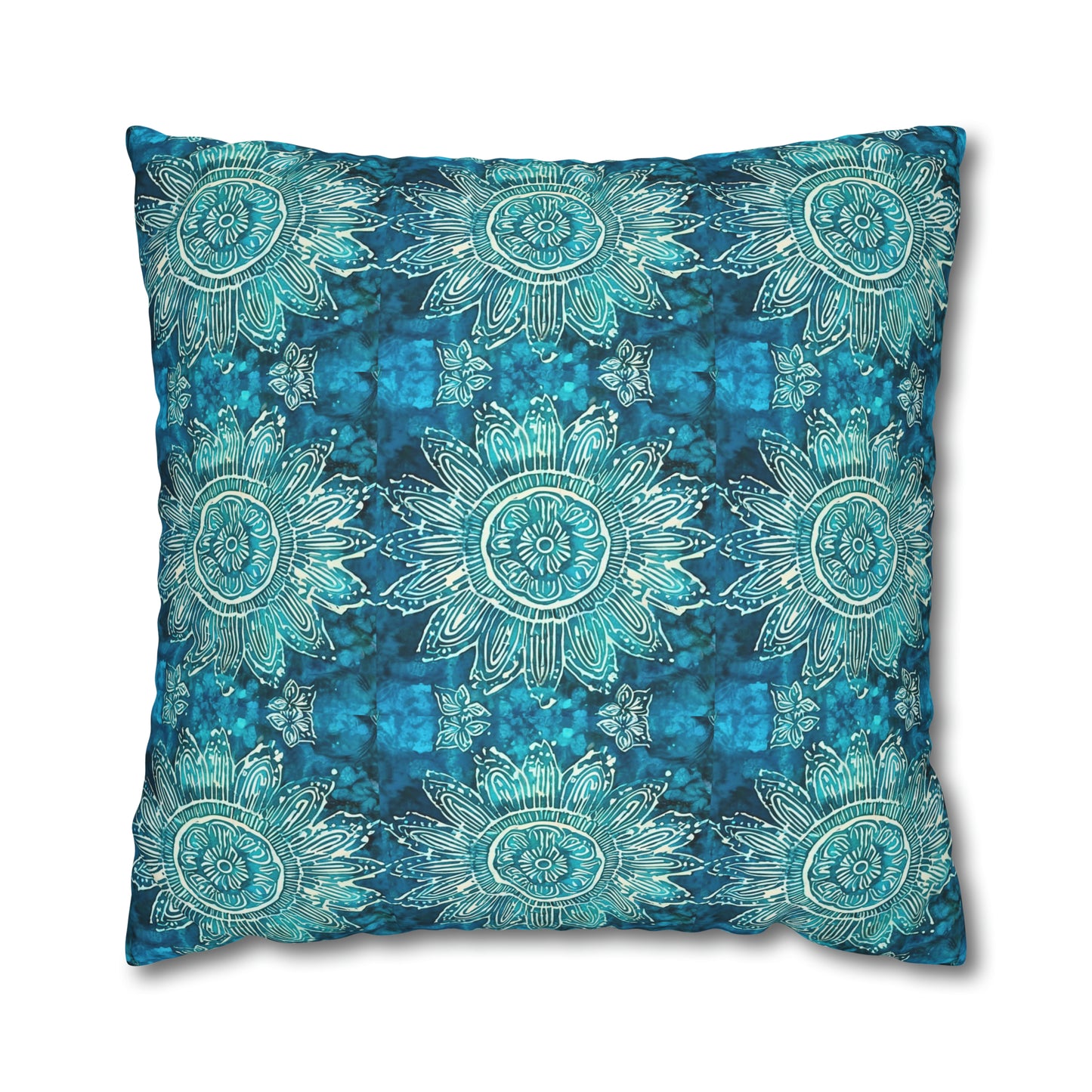 Teal Abundance Flower Batik Sumatra Decorative Square Poly Canvas Pillow Cover