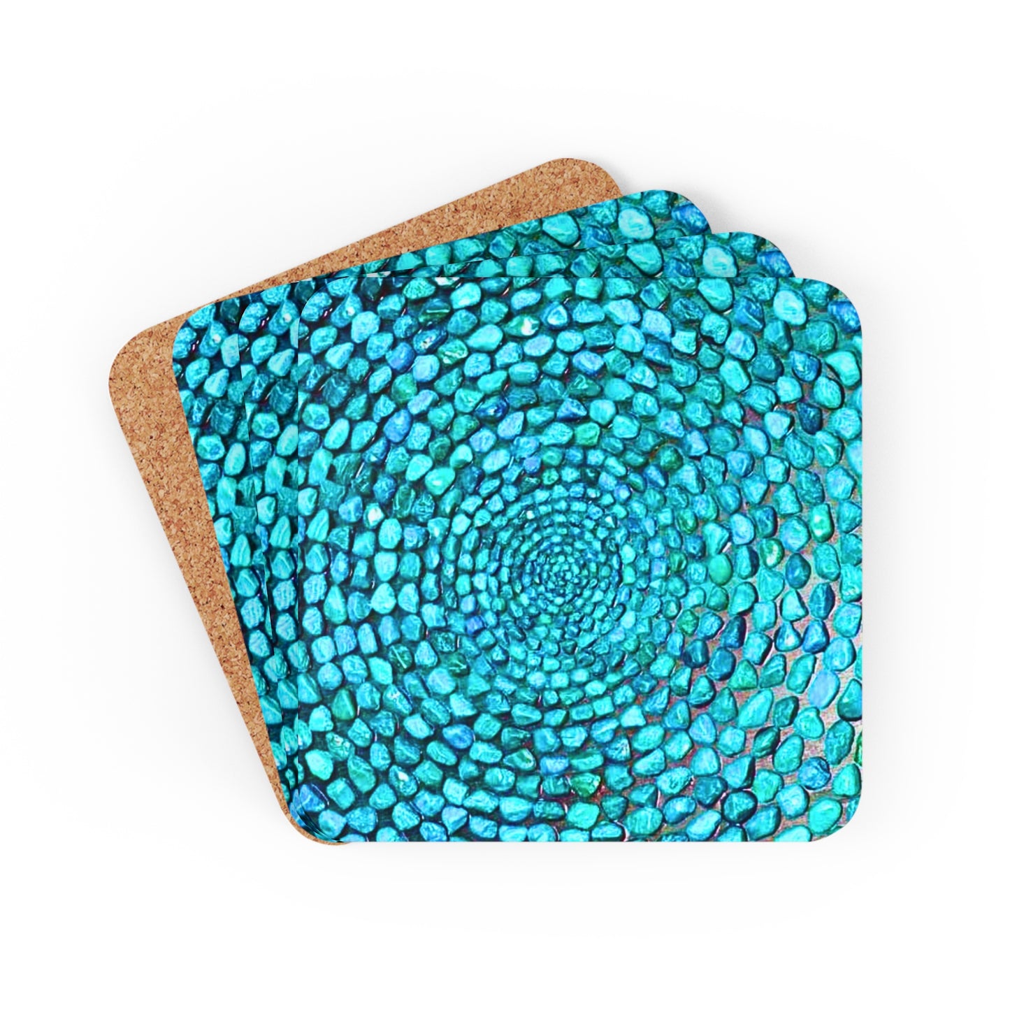 Turquoise Stones Jetty Cocktail Party Beverage Entertaining Corkwood Coaster Set