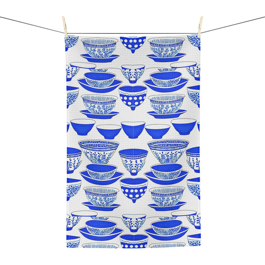 Blue and White Chinese Rice Bowls Decorative Asian Waffle Kitchen Microfiber Waffle Tea Towel/Bar Towel