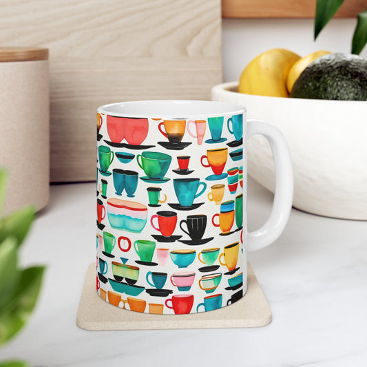 Coffee Cups Midcentury Modern Kitchen Hot Beverage Ceramic Mug, 11 oz