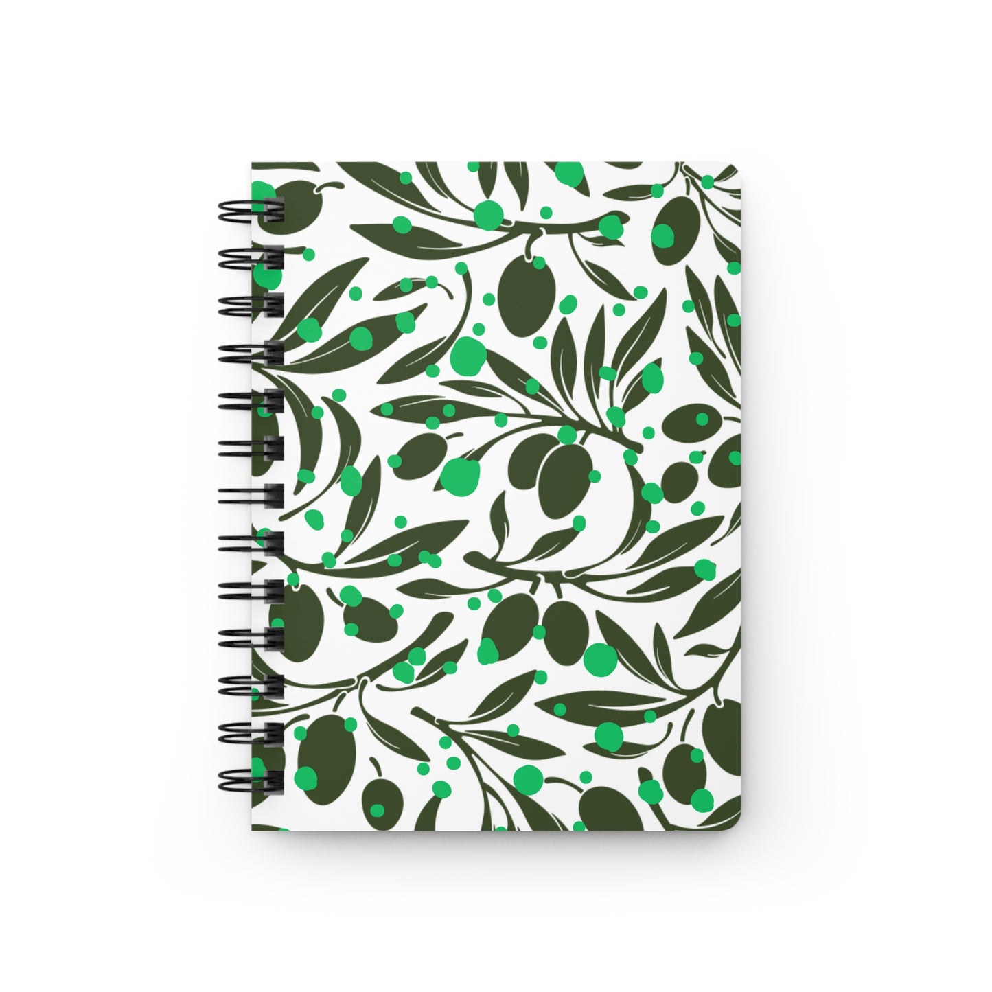 Olive Branches Midcentury Modern Black and Green Pattern Decorative Cocktail Wine Writing Spiral Bound Journal