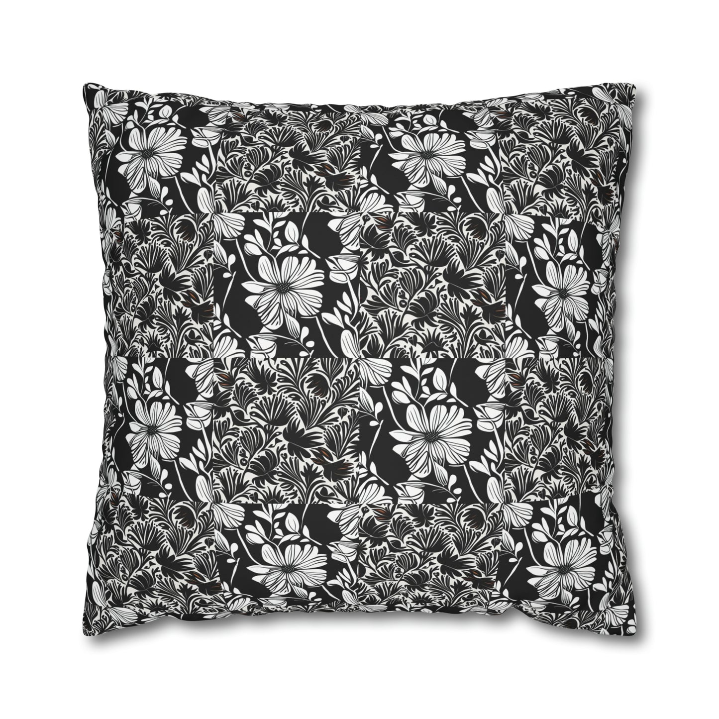 Black and White Floral Collage Pattern Decorative Spun Polyester Pillow Cover