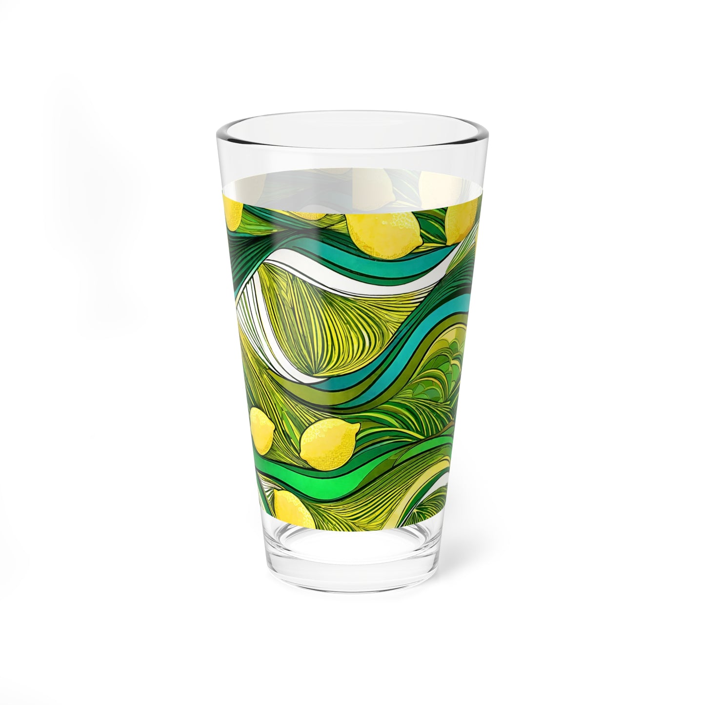 Modern Lemon Waves  Cocktail Party Beverage Tea Beverage Entertaining Mixing Glass, 16oz