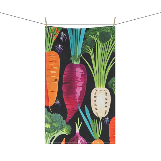 Nightshade Veggies Vintage Midcentury Modern Illustration Carrots Broccoli Onions Parsnips Decorative Kitchen Tea Towel/Bar Towel