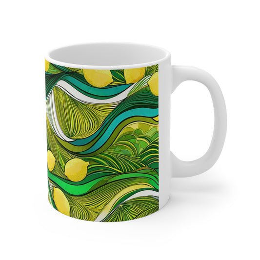 Modern Lemon Waves Hot Cold Coffee Tea Beverage Ceramic Mug 11oz
