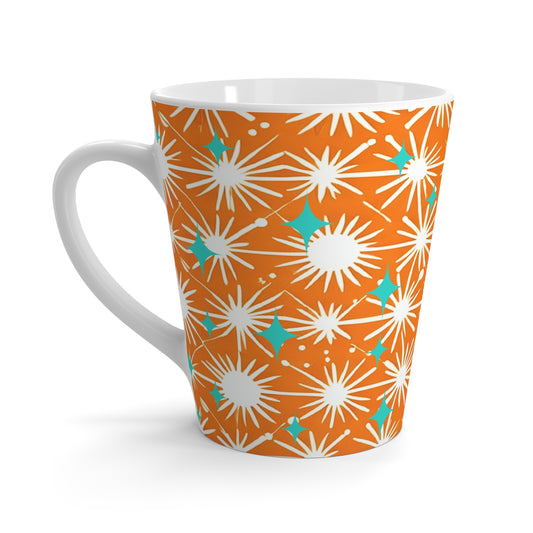 Midcentury Modern Starbursts Decorative Pattern Orange Pattern Hot Cappuccino Tea Beverage Latte Mug