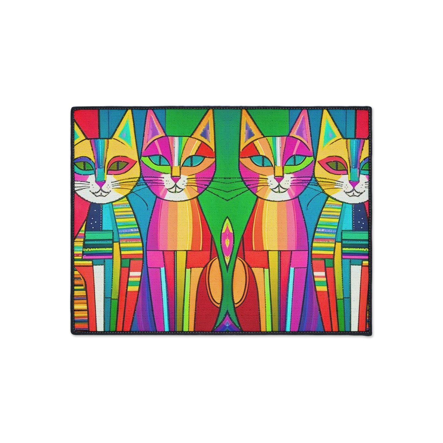 Cubist Cats Neon Midcentury Modern Indoor Outdoor Heavy Duty Floor Mat