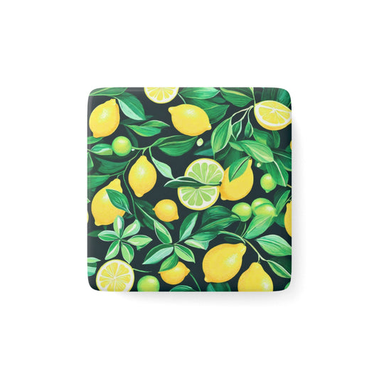 Lemon Grove Citrus Watercolor Painting Kitchen Decorative Porcelain Magnet, Square