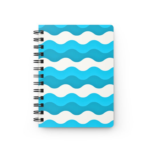 Groovy Waves Vibes Midcentury Modern Turquoise Ocean Vacation Decorative Travel Writing Sketch Spiral Bound Journal