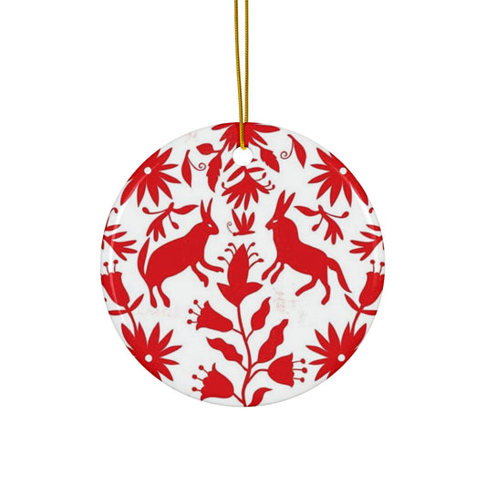 Holiday Otomi Reindeer Ceramic Ornament