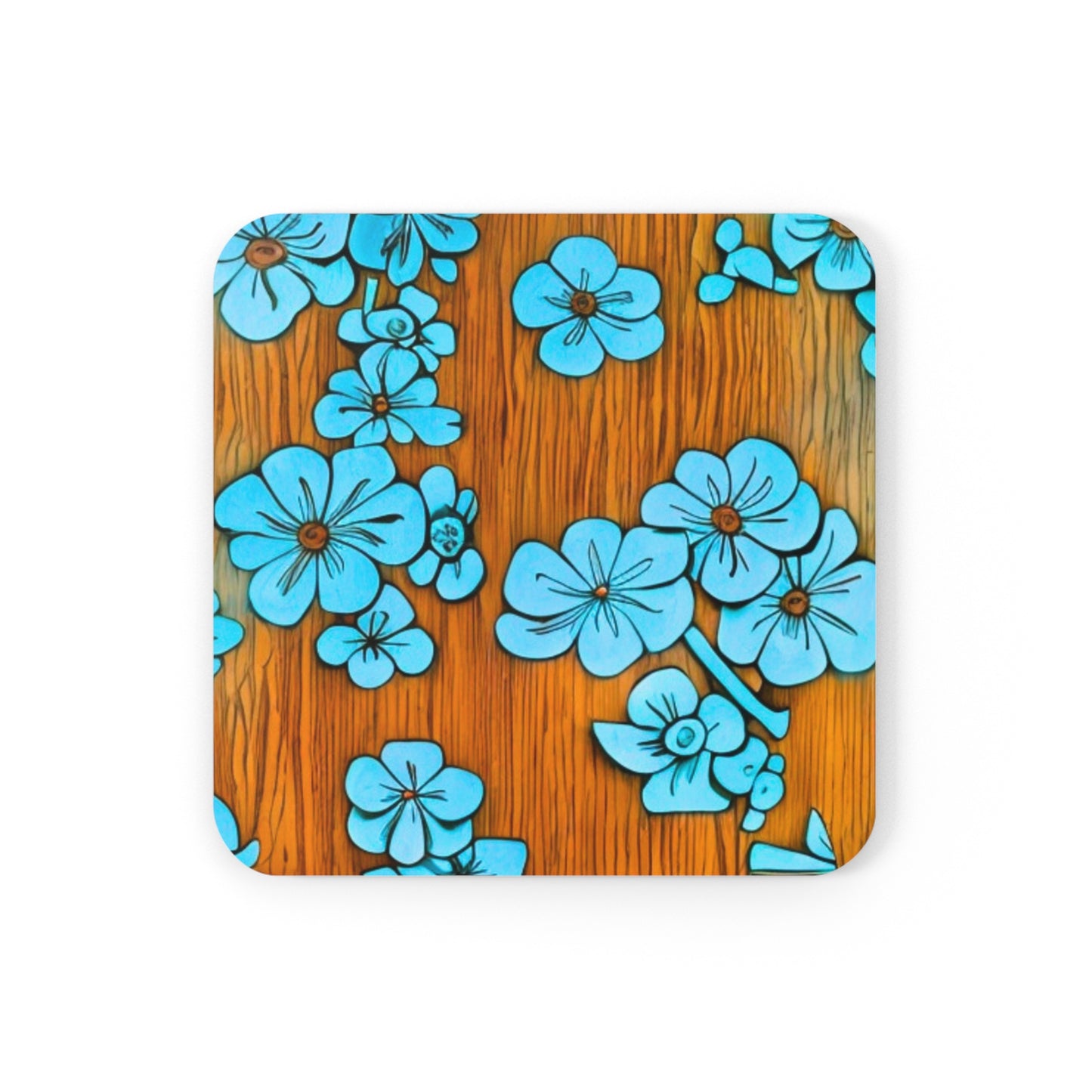 Hibiscus Teak Board Tiki Midcentury Modern Pattern Cocktail Party Beverage Entertaining Corkwood Coaster Set