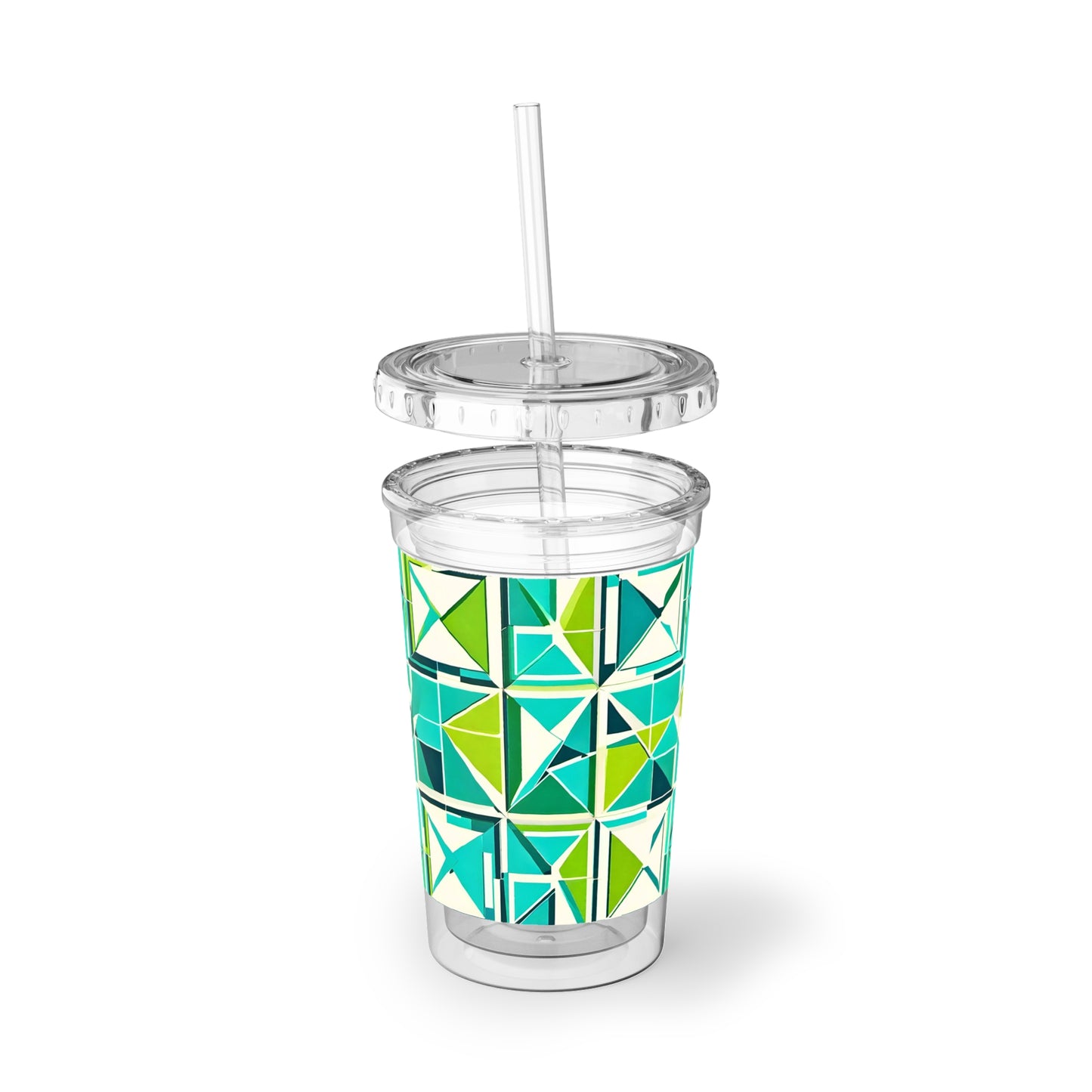 Cancun Vacation Midcentury Modern Tile Turquoise and Green Geometric Pattern Beverage Travel Suave Acrylic Cup